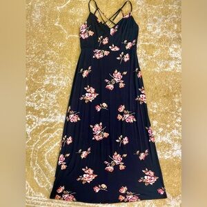 Nine Britton Black Maxi Dress with Pink Floral Pattern